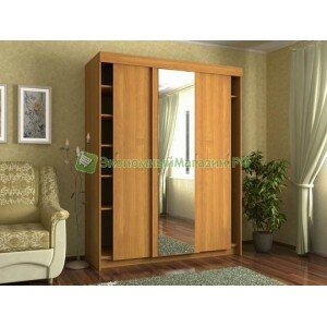 Шкаф-купе 1650 трехдверный с полками СлавМебель